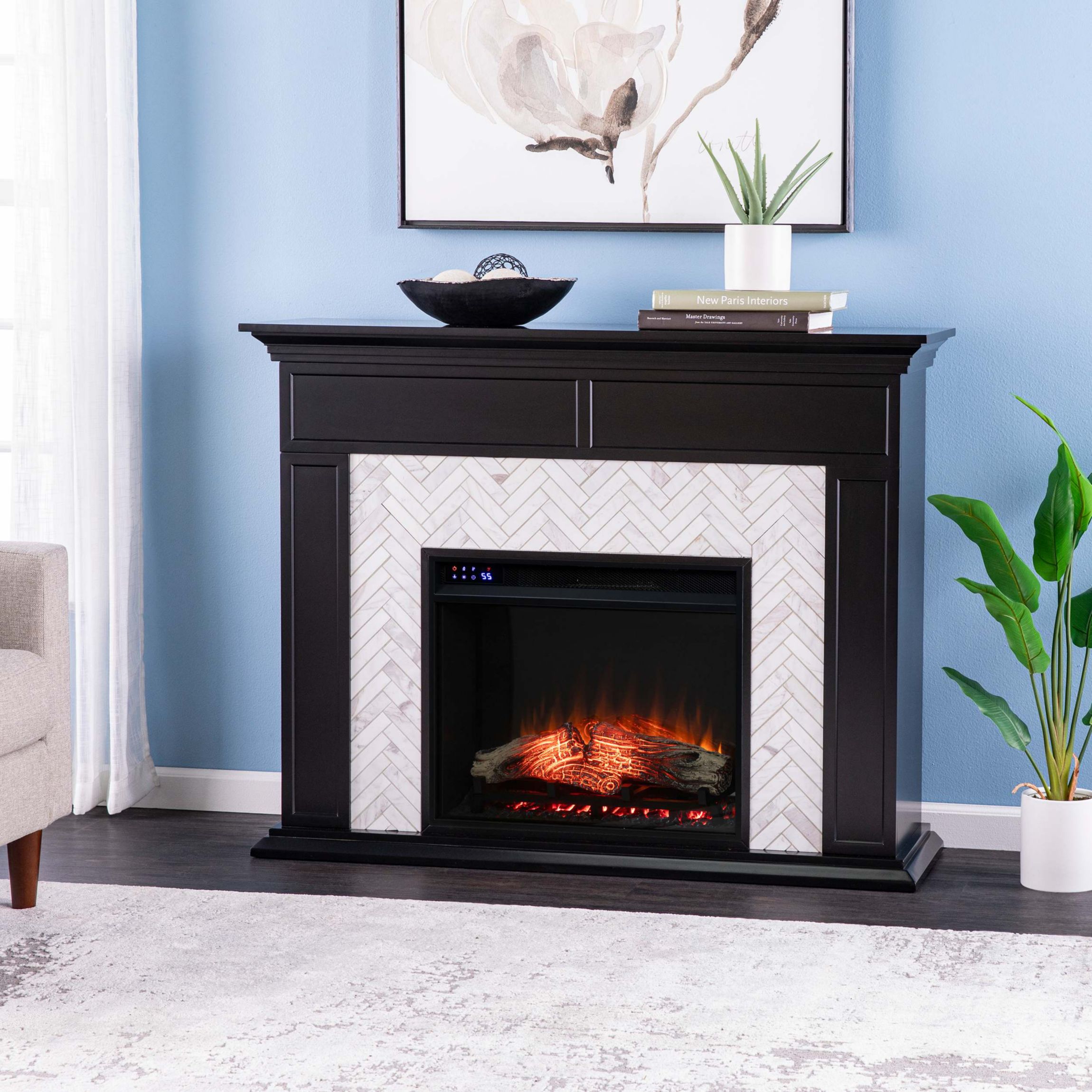 Torlington Marble Tiled Touch Screen Electric Fireplace