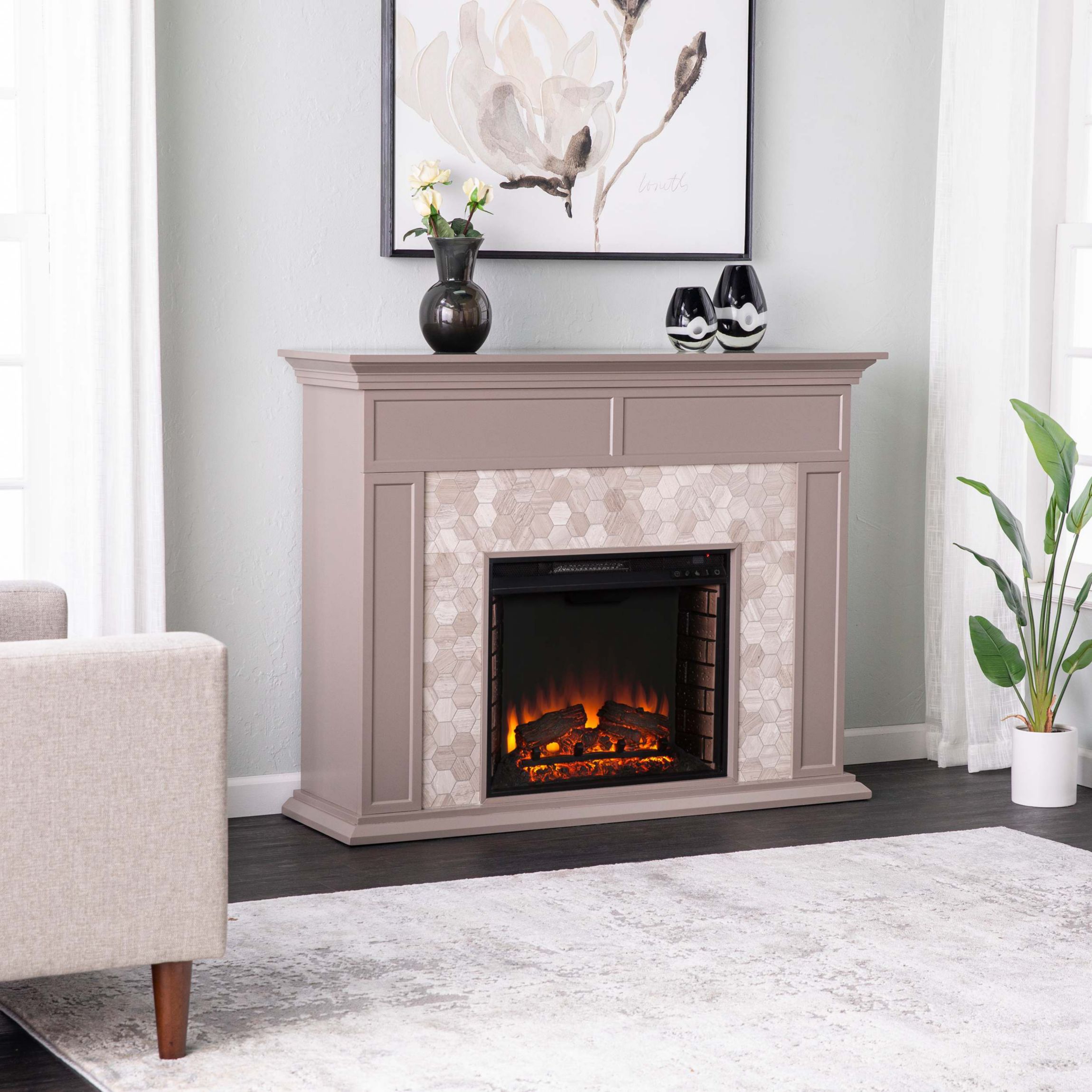 Torlington Marble Tiled Electric Fireplace