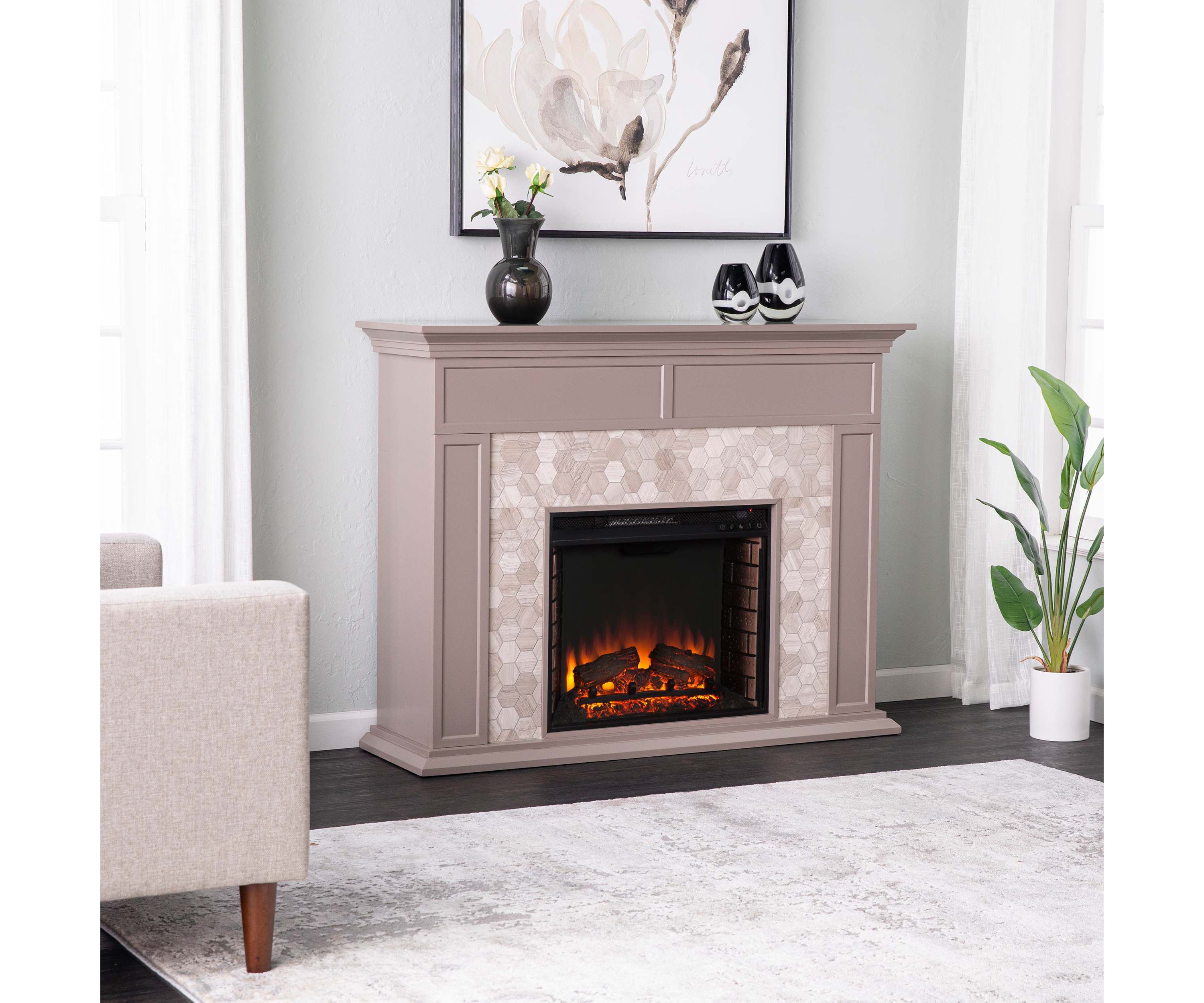 Torlington Marble Tiled Electric Fireplace