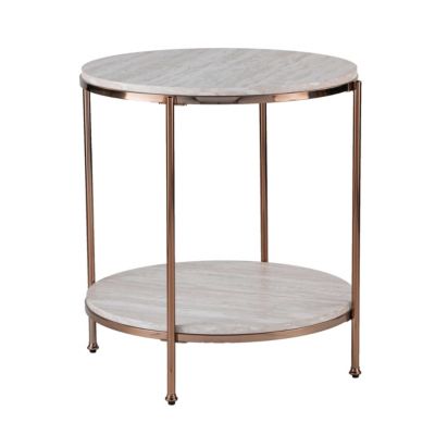 SEI Furniture Silas Round Faux Stone End Table, Champagne