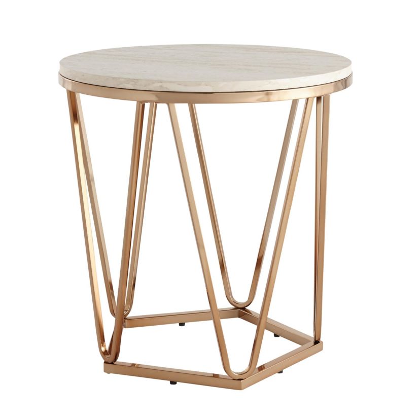 Luna Round Faux Stone End Table