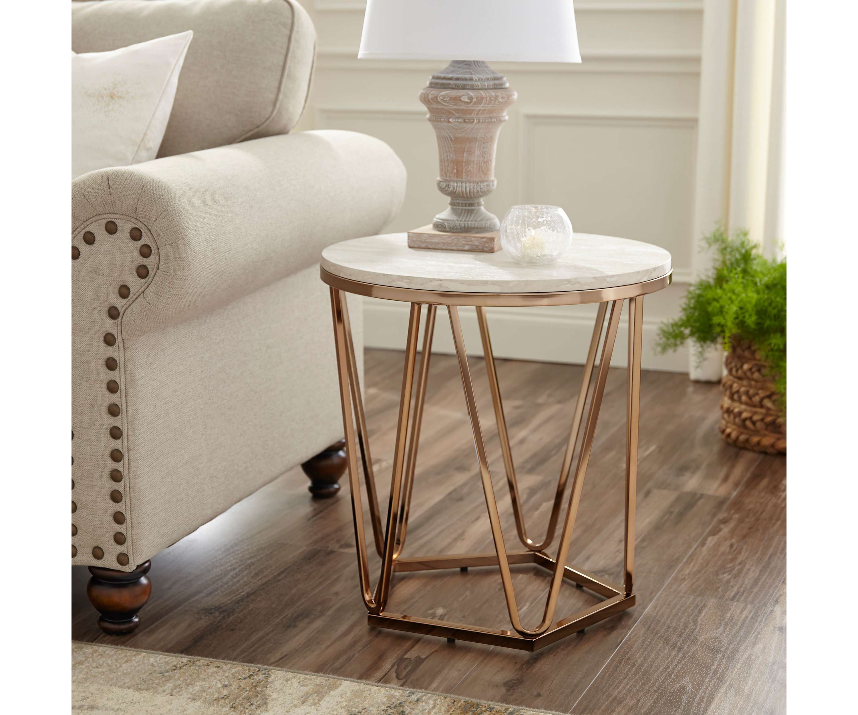 Luna Round Faux Stone End Table
