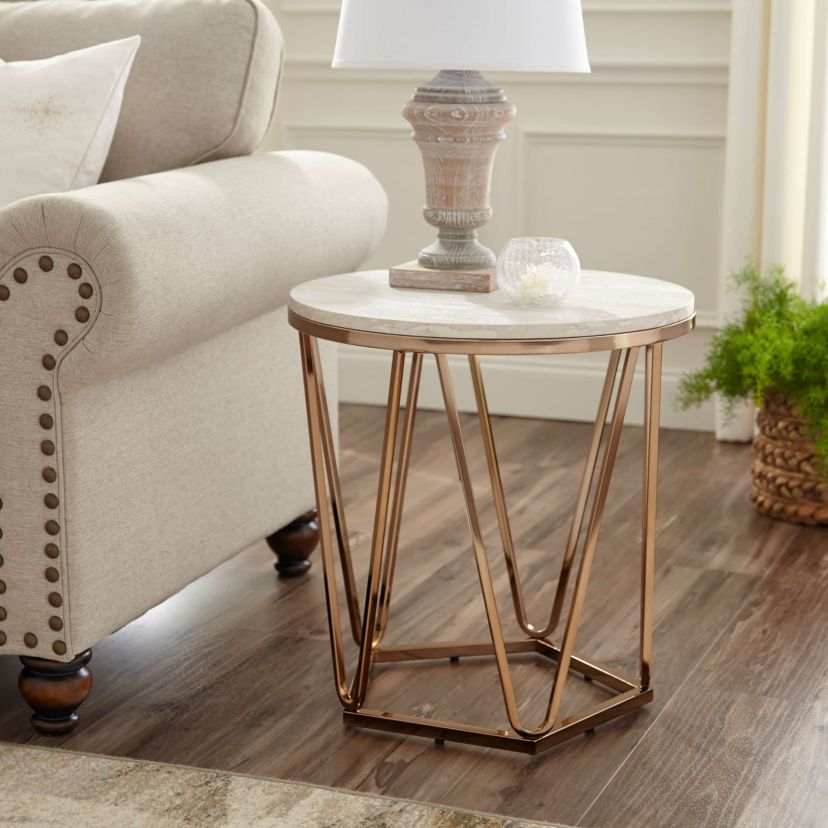 Luna Round Faux Stone End Table