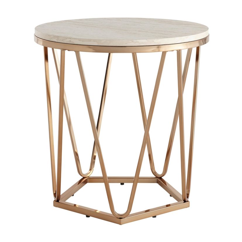 Luna Round Faux Stone End Table