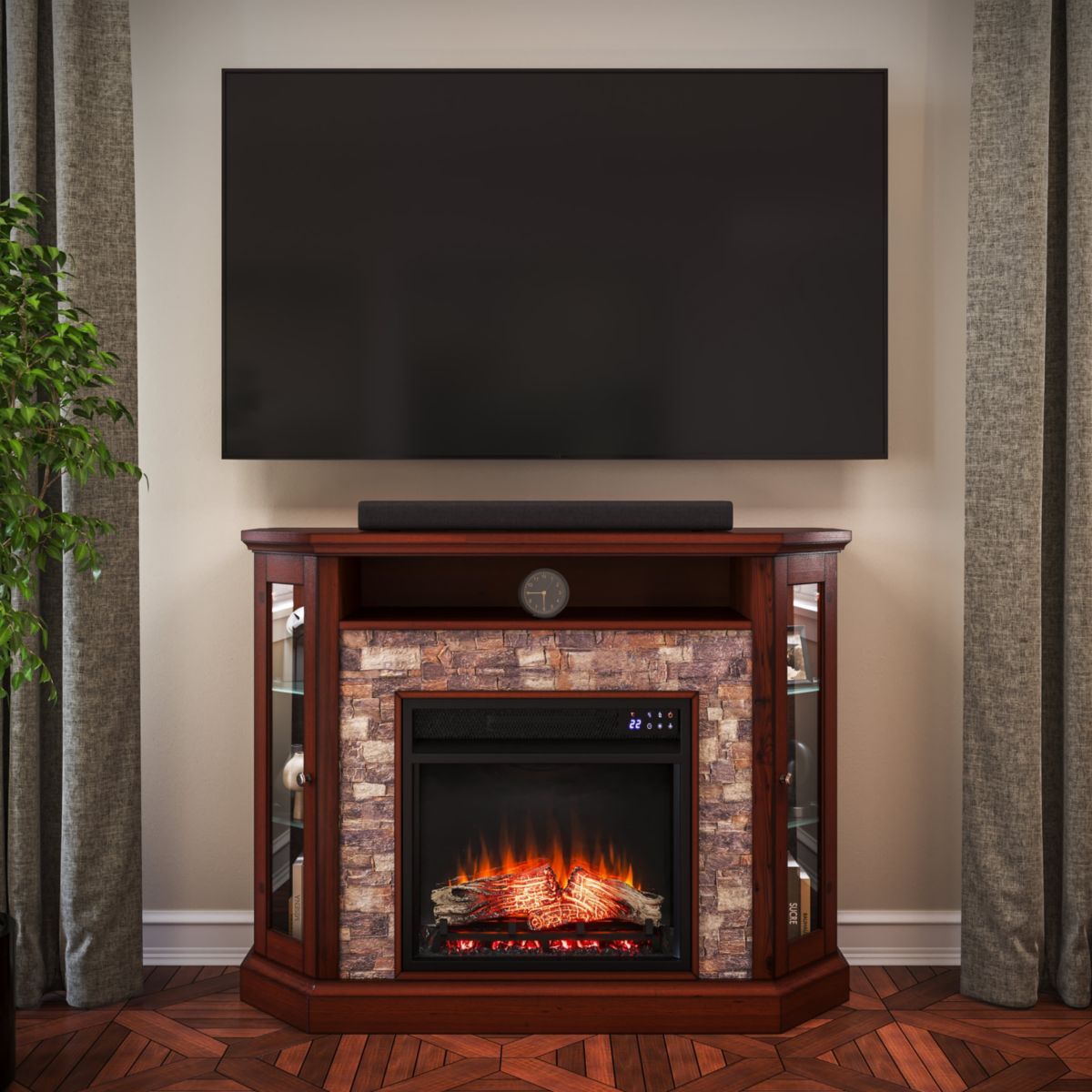 Redden Corner-Convertible Electric Fireplace with Touch Screen