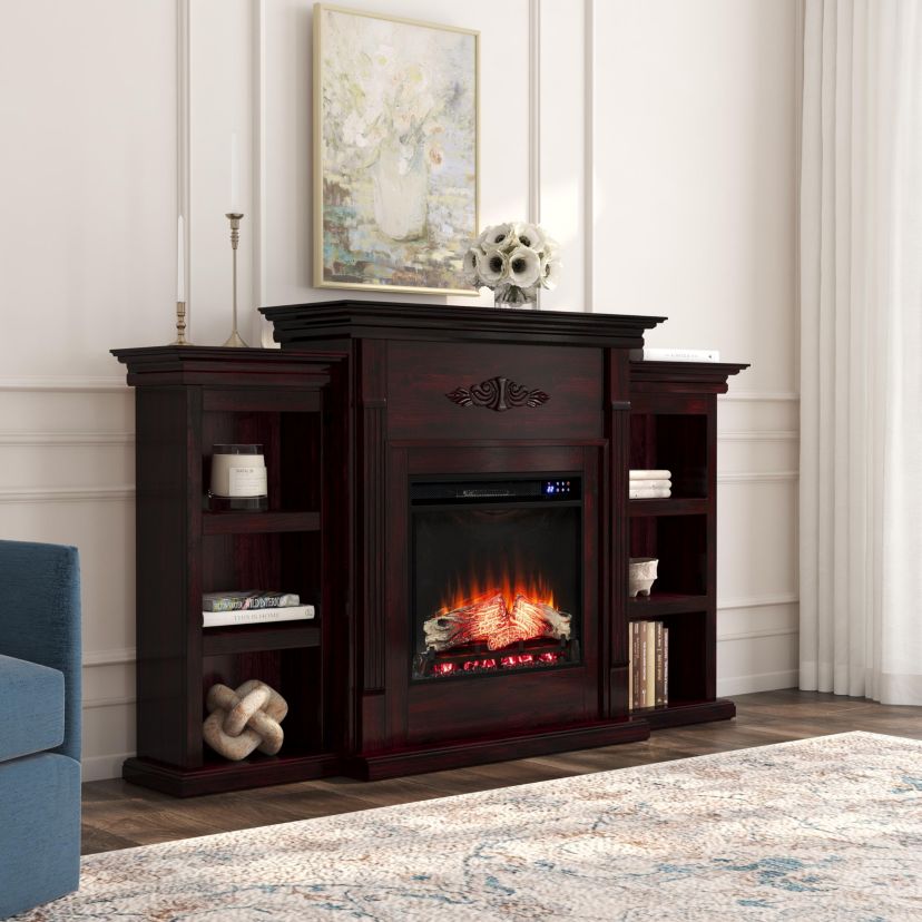 Tennyson Touch Screen Electric Fireplace with Bookcases