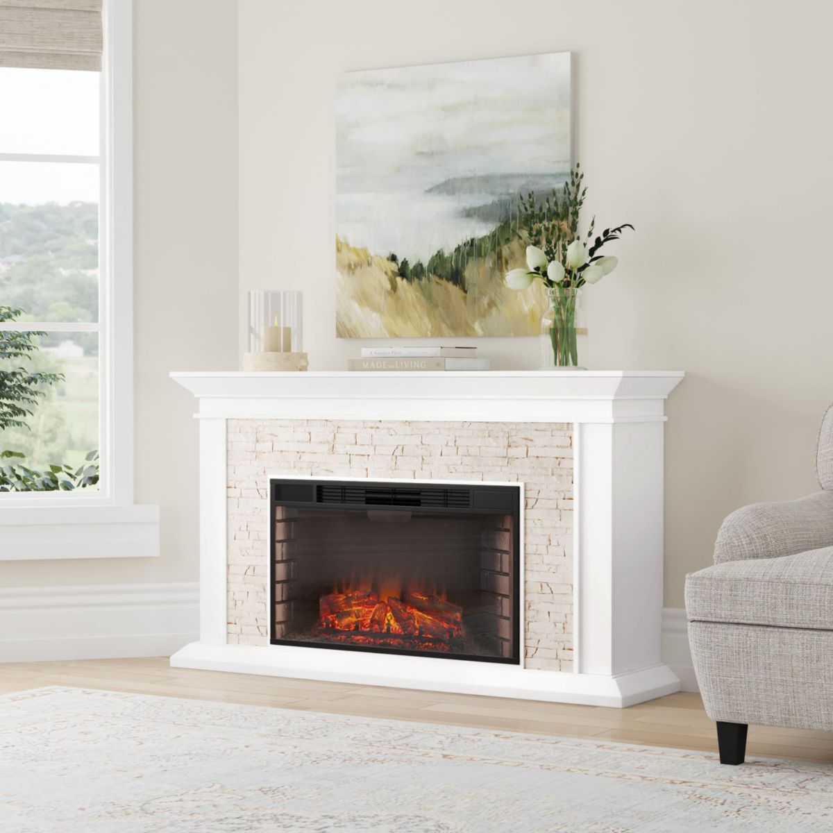 Canyon Heights Faux Stone Electric Fireplace