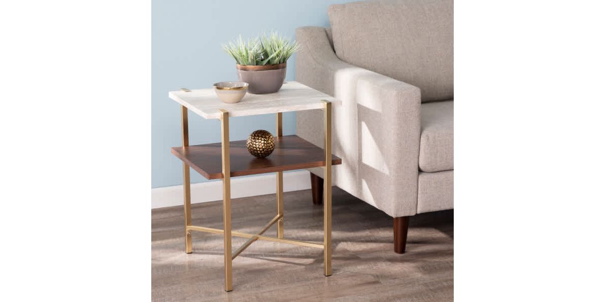 Ardmillan Square Faux Marble End Table w/ Storage