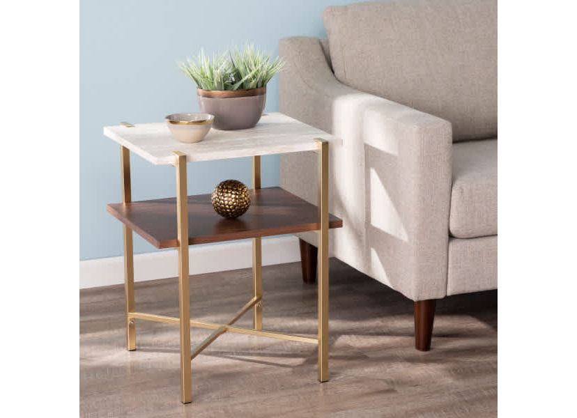 Ardmillan Square Faux Marble End Table w/ Storage