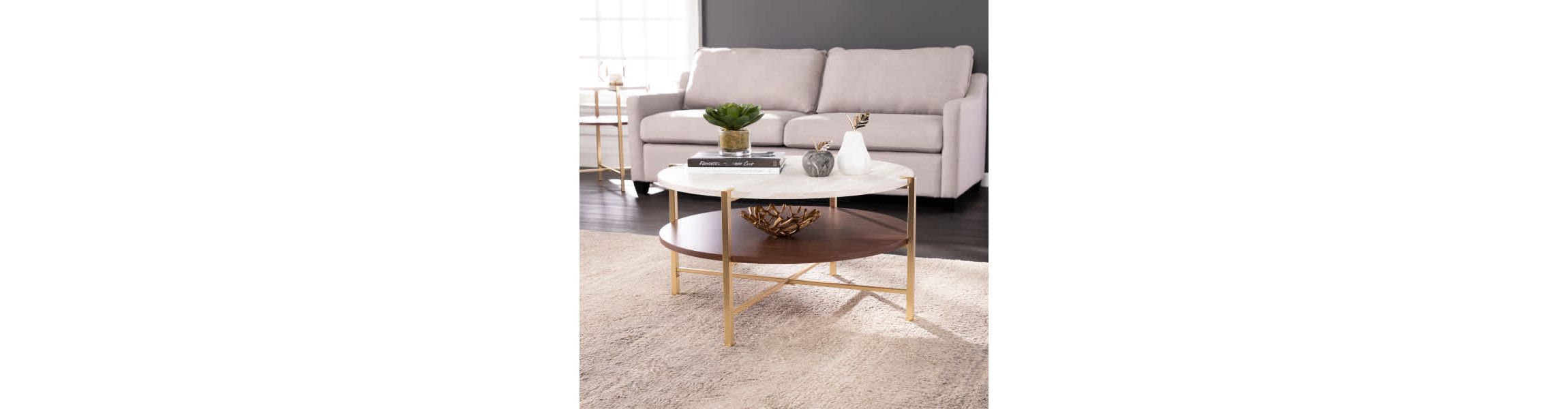 Ardmillan Round Faux Marble Cocktail Table