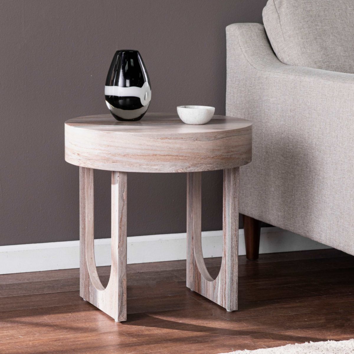 Chadkirk Round Faux Marble End Table
