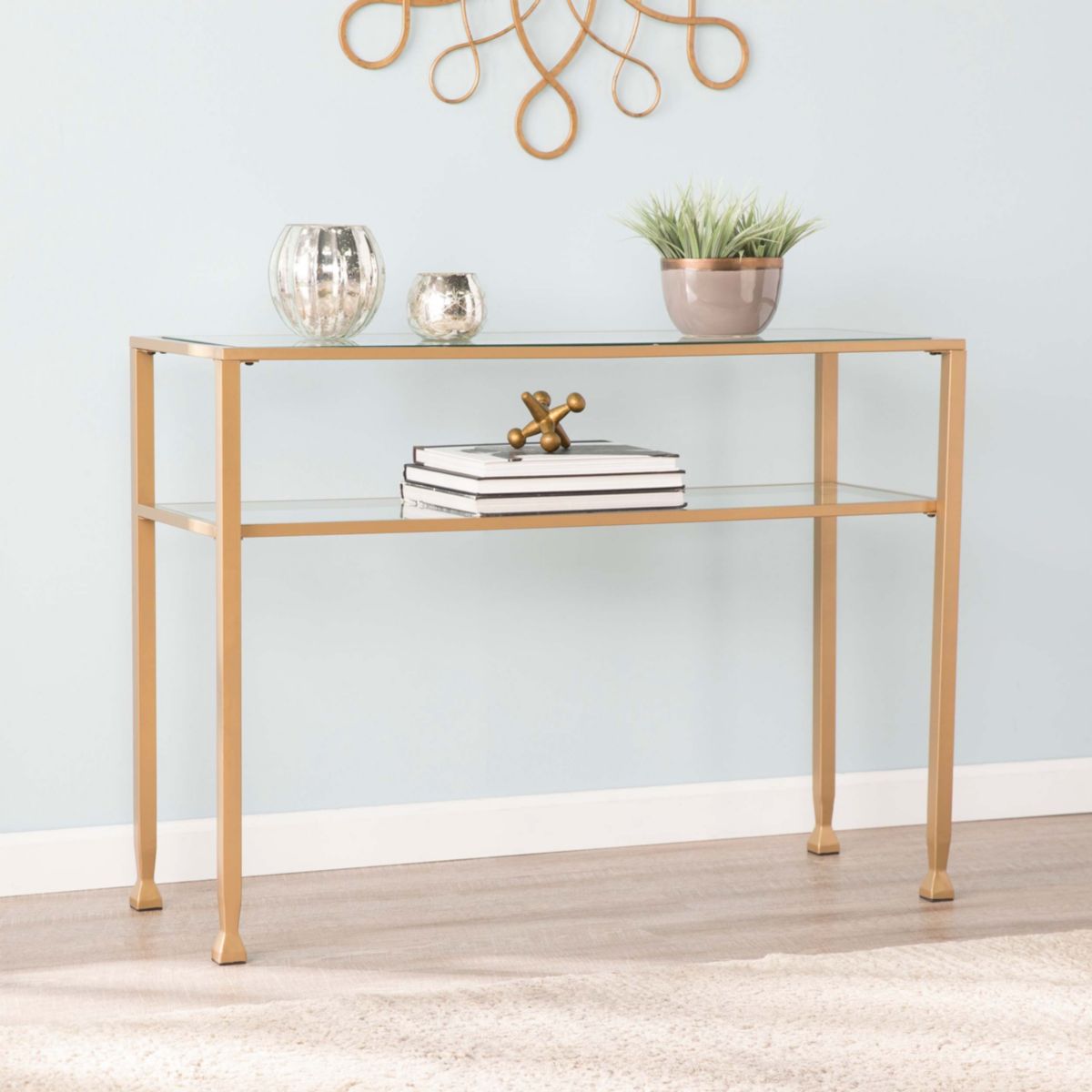 Jaymes Gold Metal and Glass Console Table