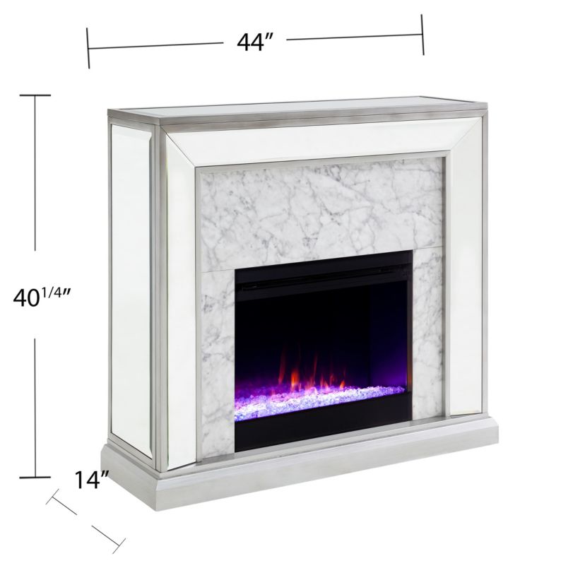 Trandling Mirrored Faux Stone Fireplace with Color Changing Firebox