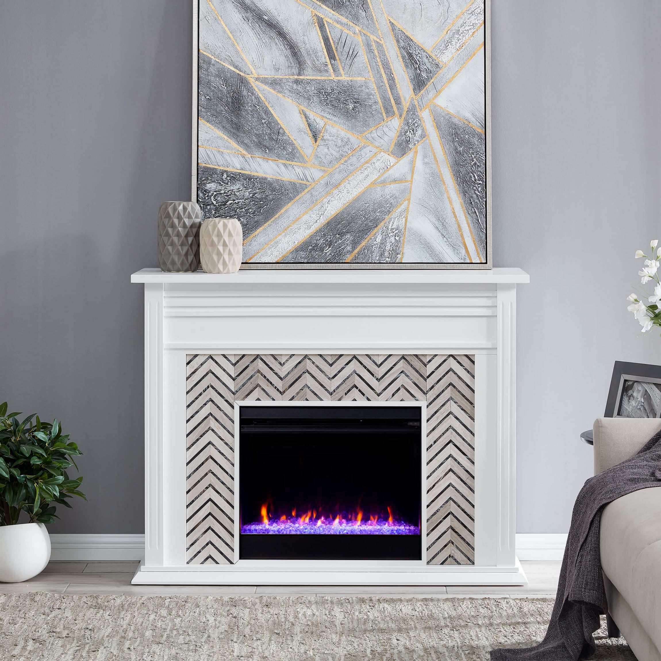 Hebbington Tiled Marble Color Changing Fireplace