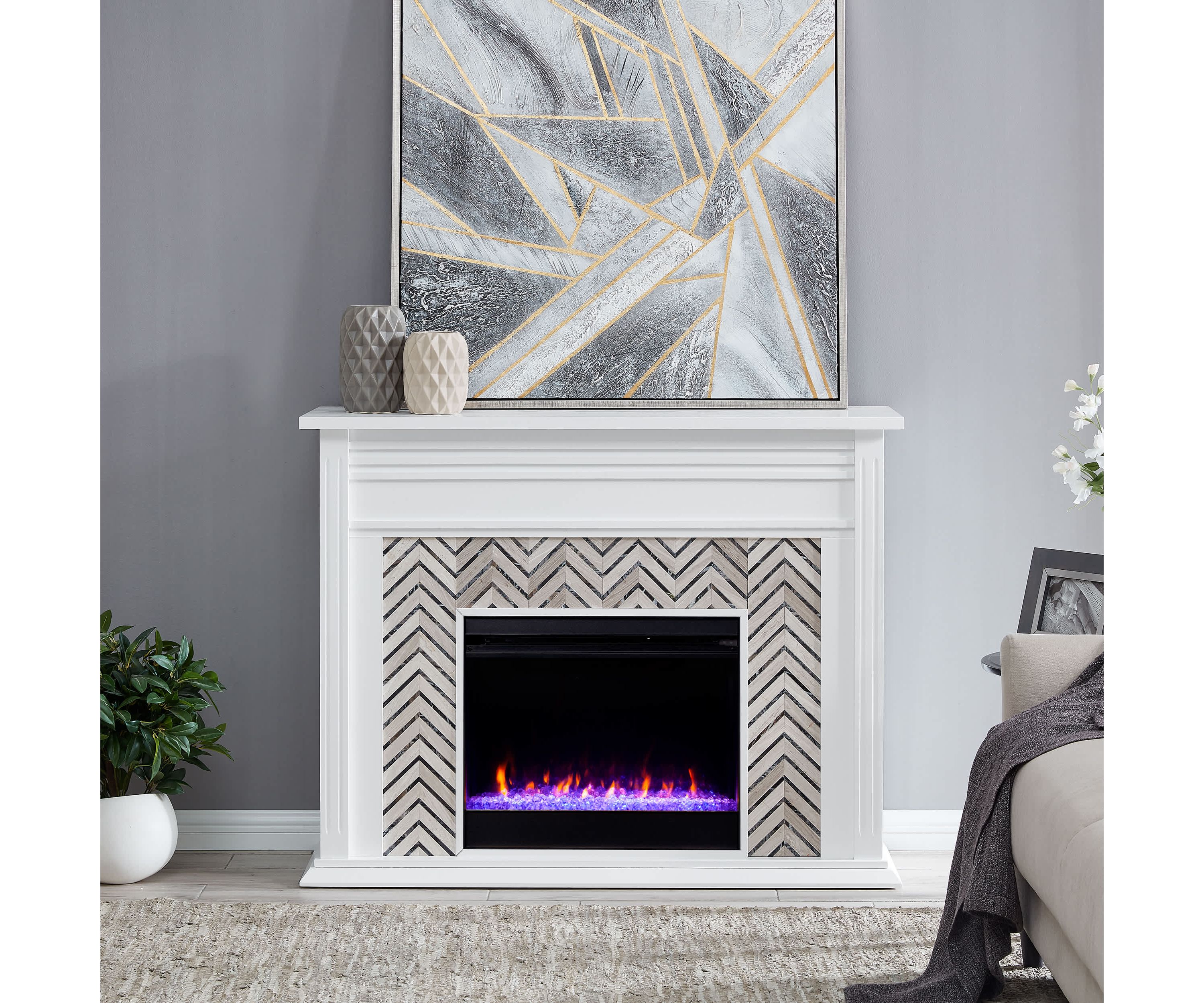 Hebbington Tiled Marble Color Changing Fireplace
