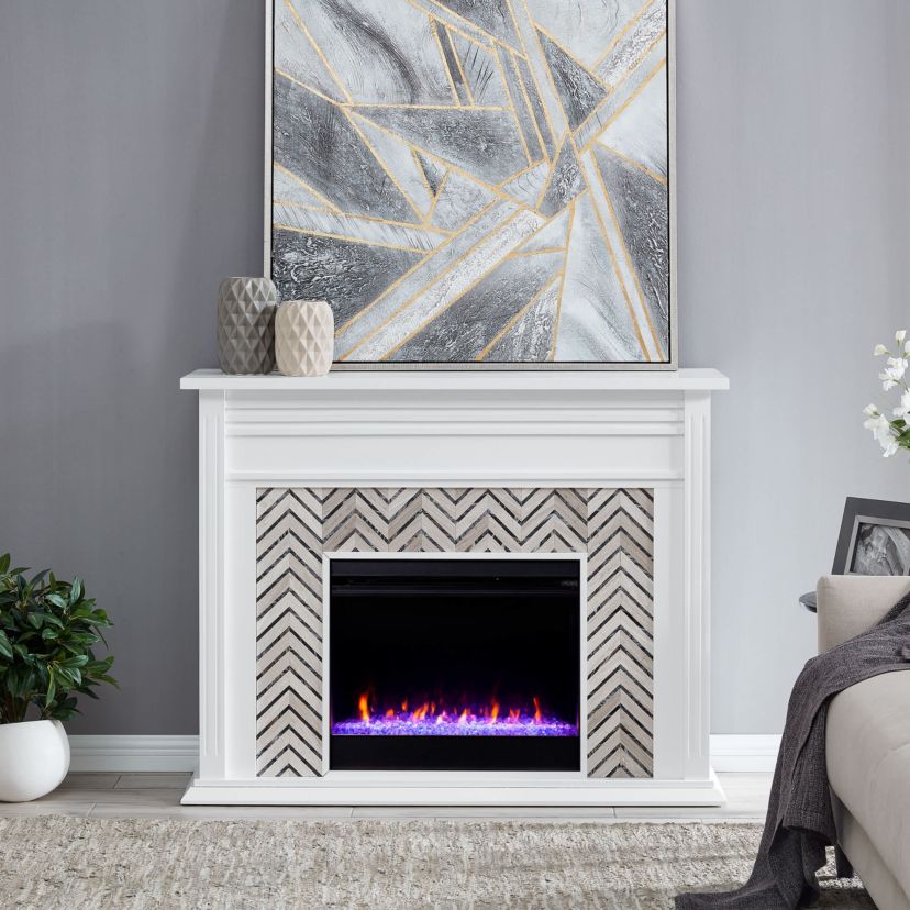 Hebbington Tiled Marble Color Changing Fireplace