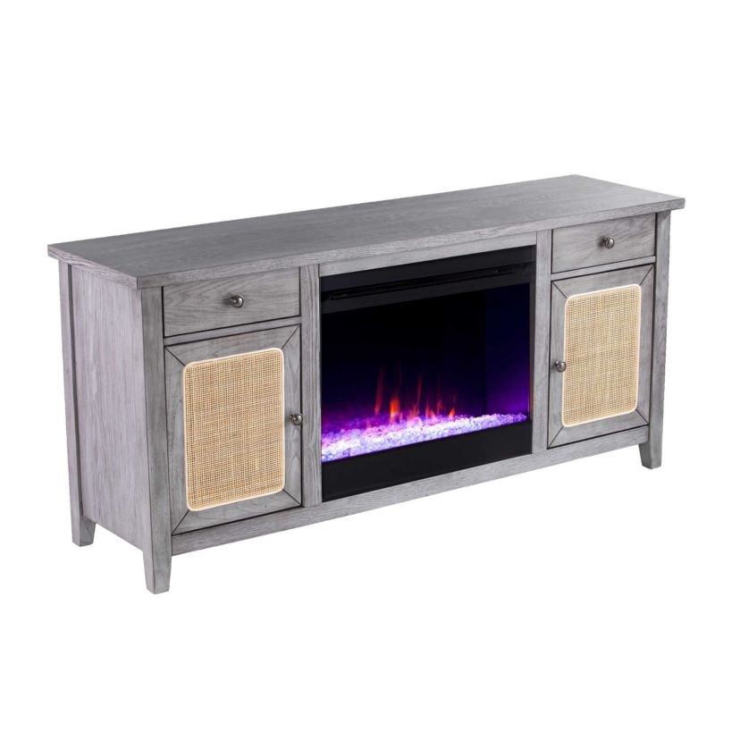 Edderton Color Changing Fireplace w/ Media Storage