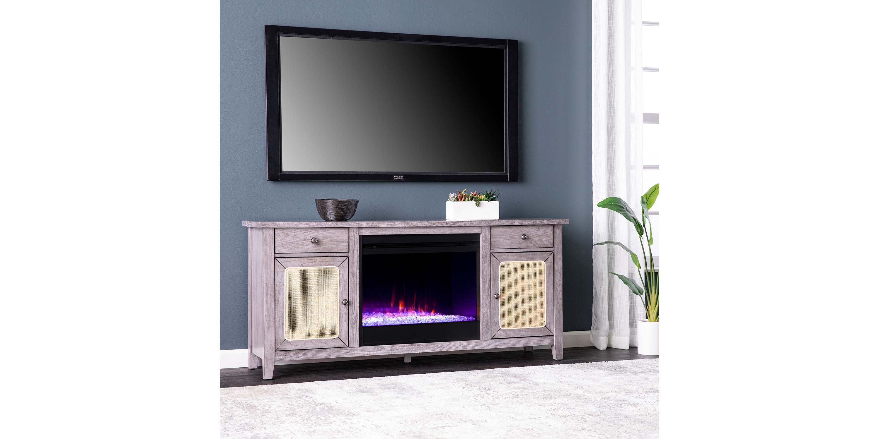 Edderton Color Changing Fireplace w/ Media Storage