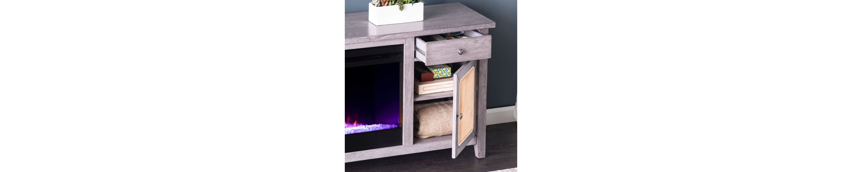 Edderton Color Changing Fireplace w/ Media Storage