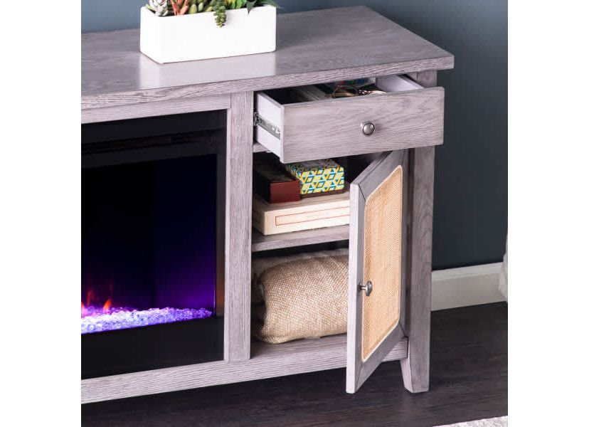 Edderton Color Changing Fireplace w/ Media Storage