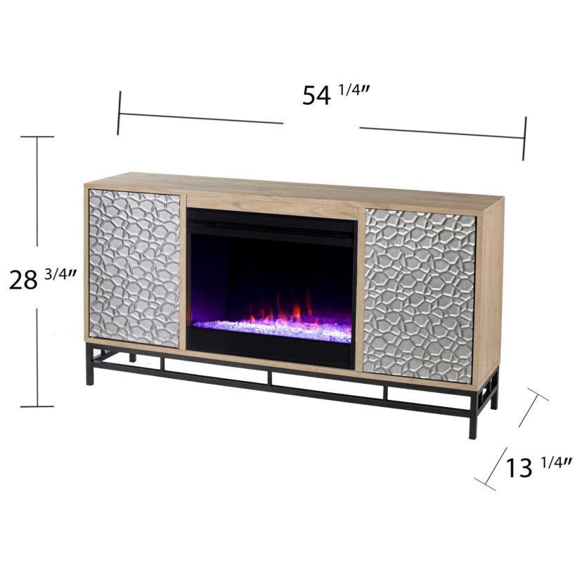 Hollesborne Color Changing Fireplace w/ Media Storage - Natural