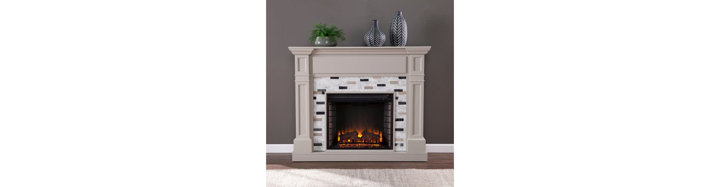Birkover Electric Fireplace w/ Marble Surround