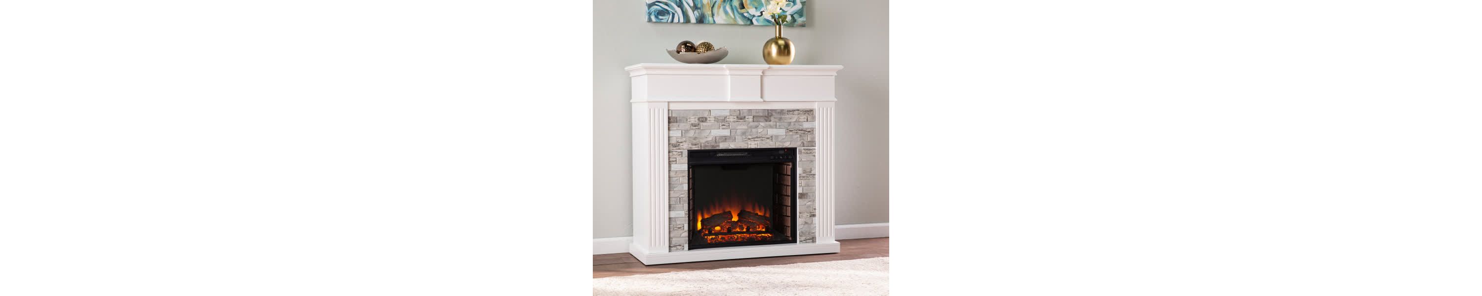 Bondale Electric Fireplace w/ Faux Stone Surround