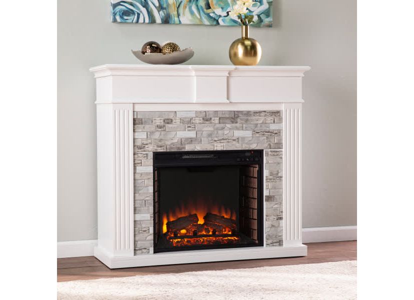 Bondale Electric Fireplace w/ Faux Stone Surround