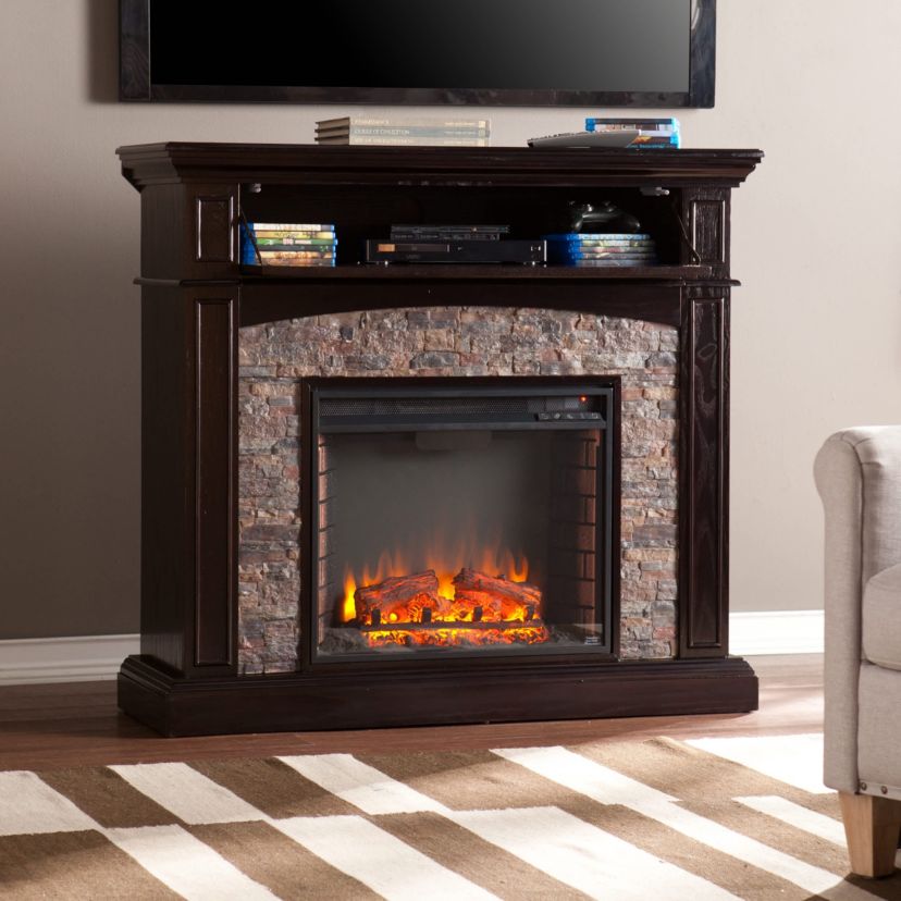 Grantham Faux Stone Corner Electric Media Fireplace