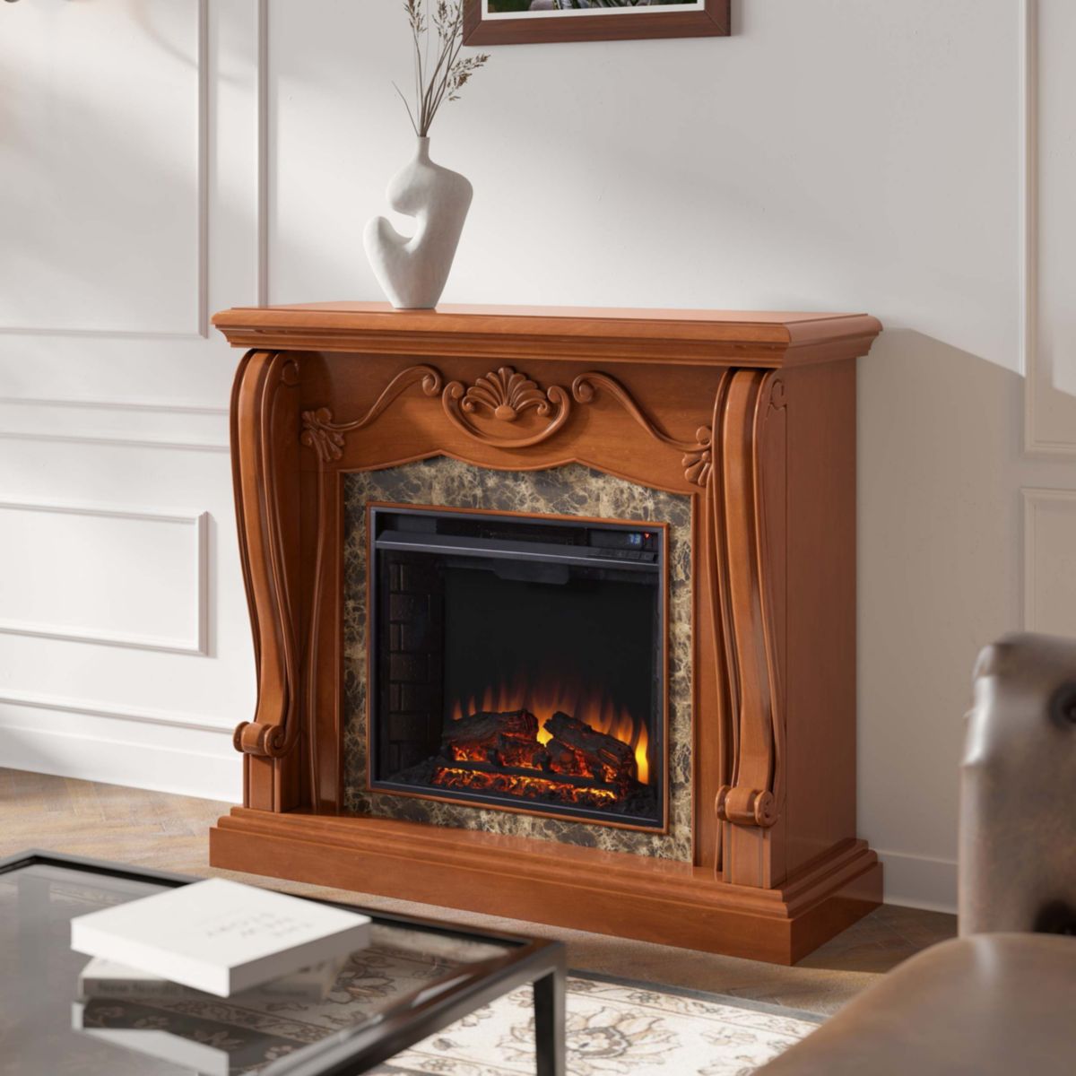 Cardona Electric Fireplace with Faux Marble