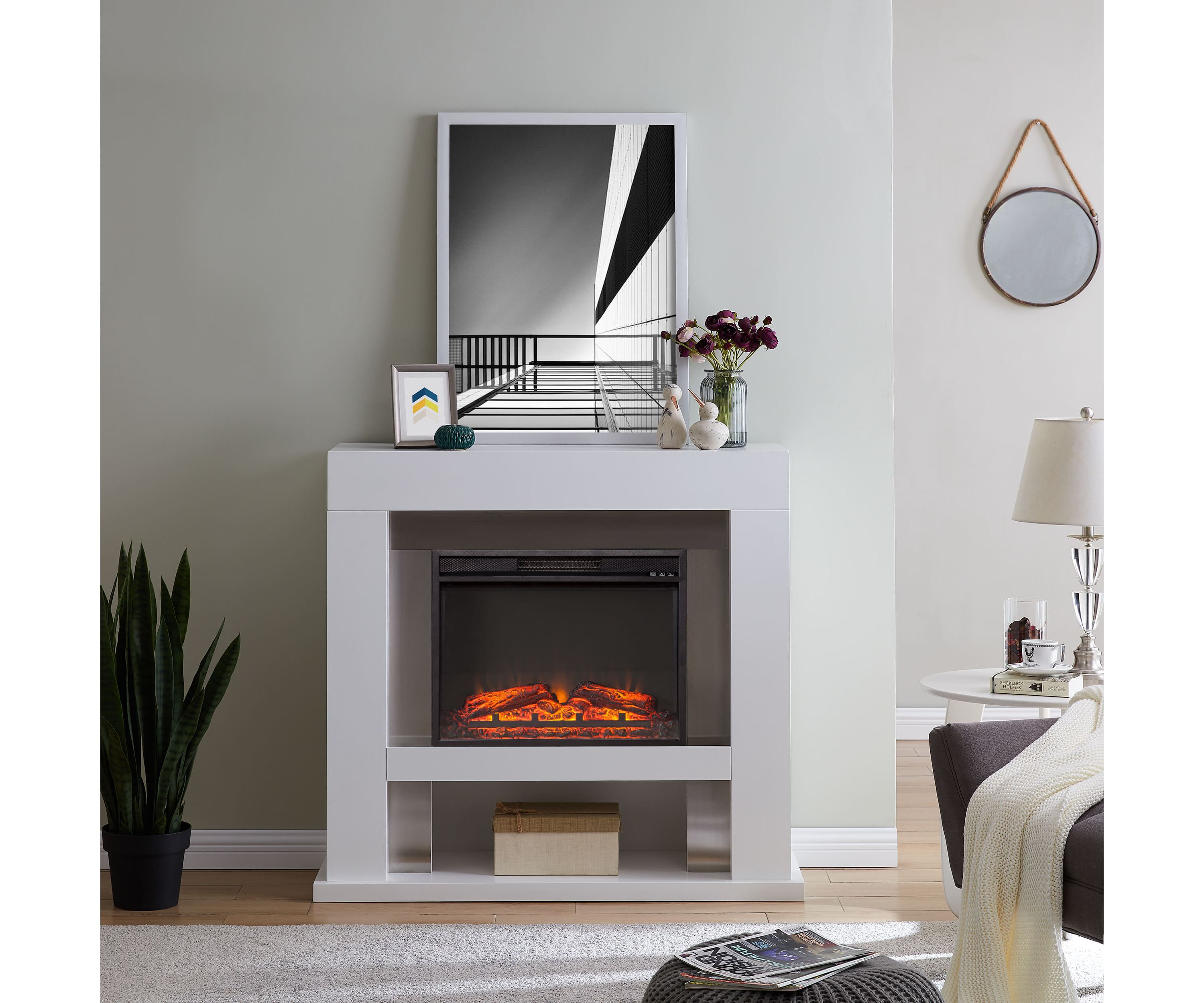 Lirrington Stainless Steel Base Electric Fireplace