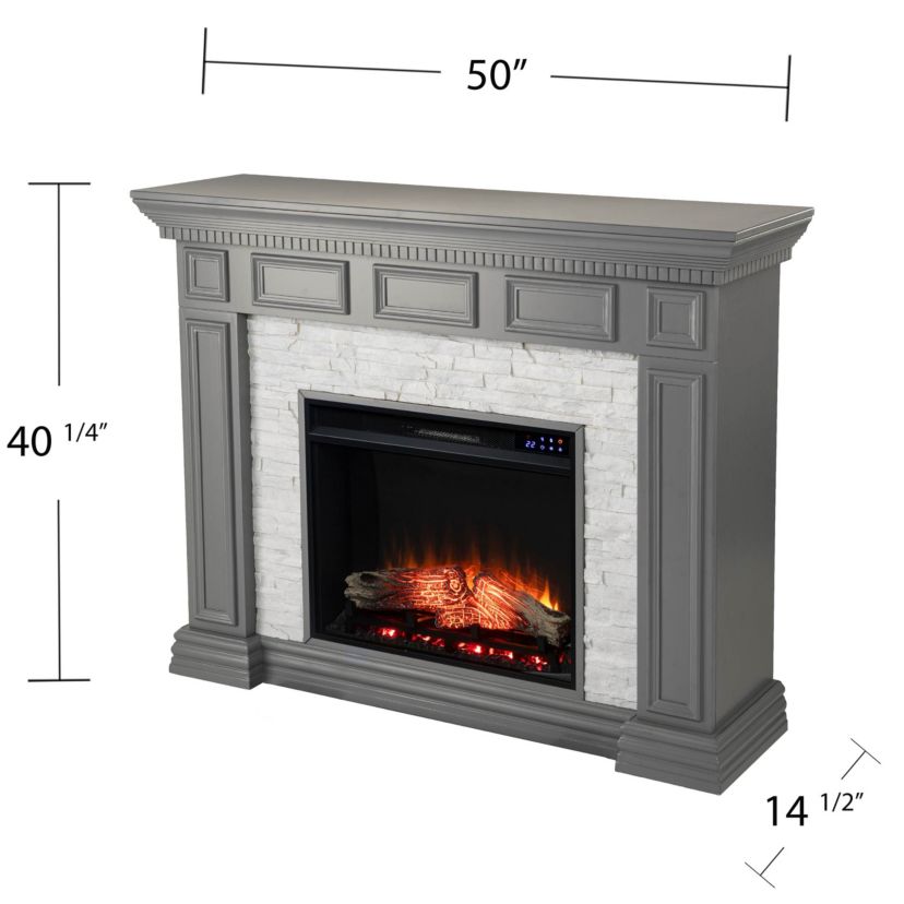 Dakesbury Faux Stone Electric Fireplace w/ Touch Screen Control Panel