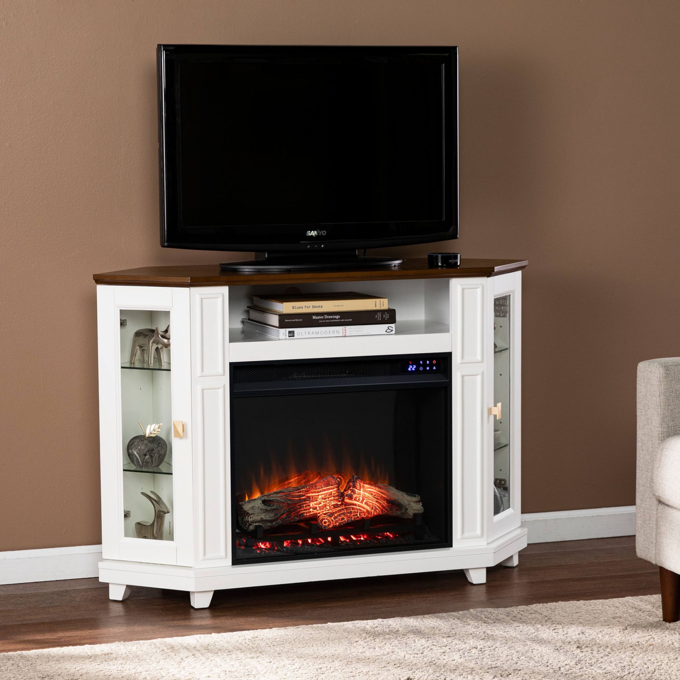 Dilvon Touch Screen Electric Media Fireplace w/ Storage
