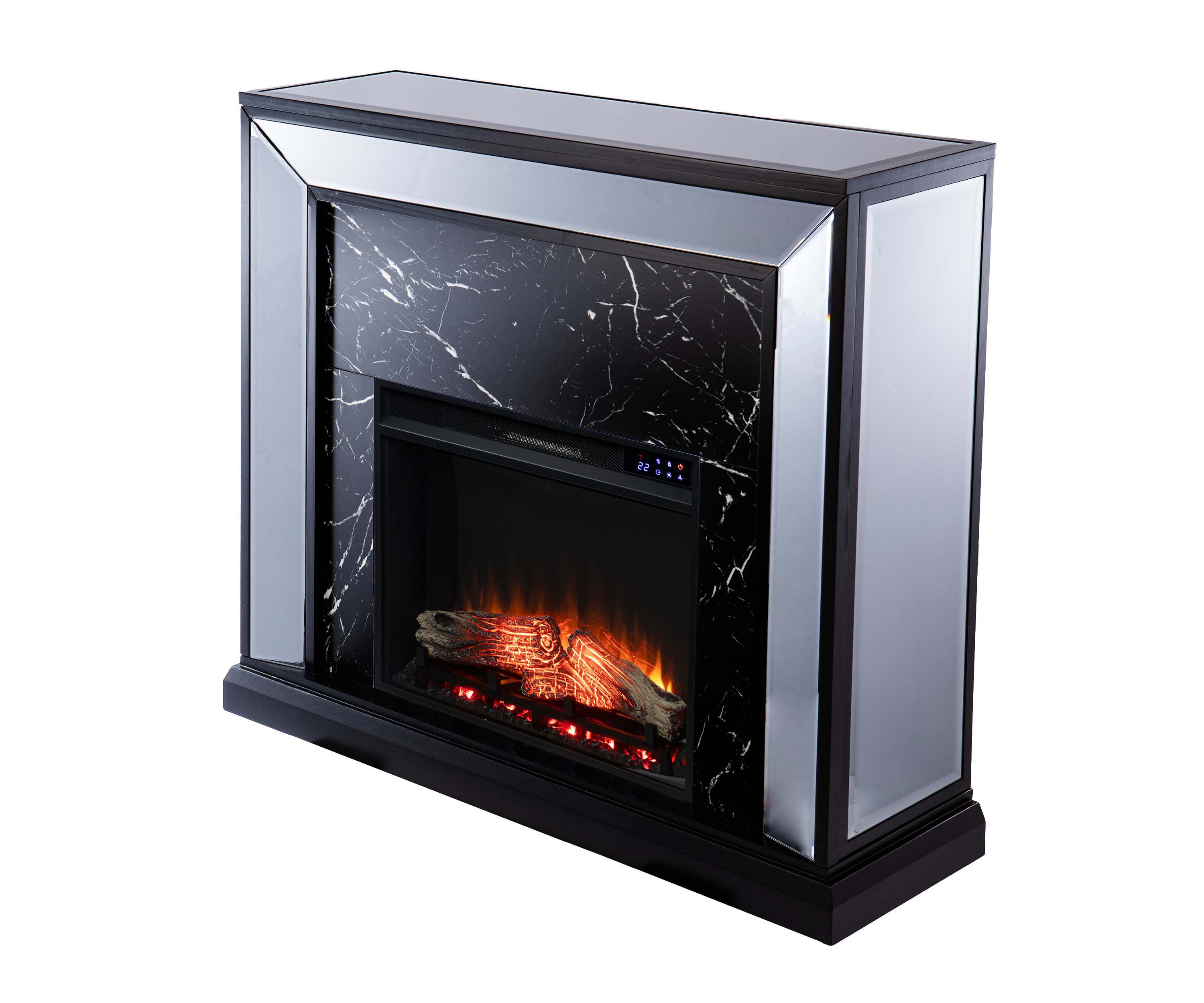 Trandling Mirrored Touch Screen Fireplace w/ Faux Marble