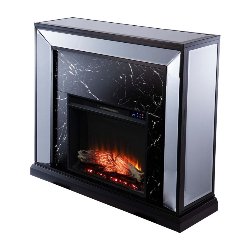 Trandling Mirrored Touch Screen Fireplace w/ Faux Marble