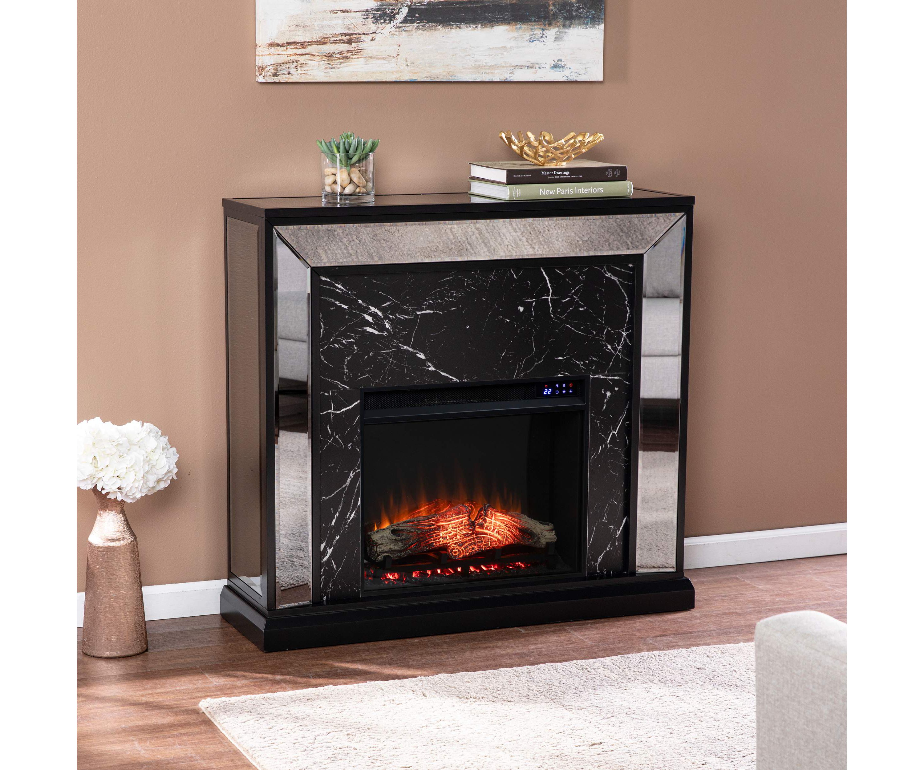 Trandling Mirrored Touch Screen Fireplace w/ Faux Marble