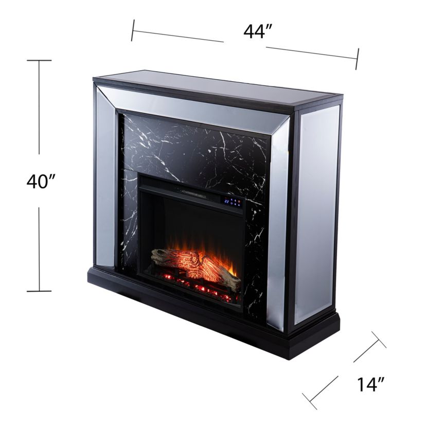 Trandling Mirrored Touch Screen Fireplace w/ Faux Marble