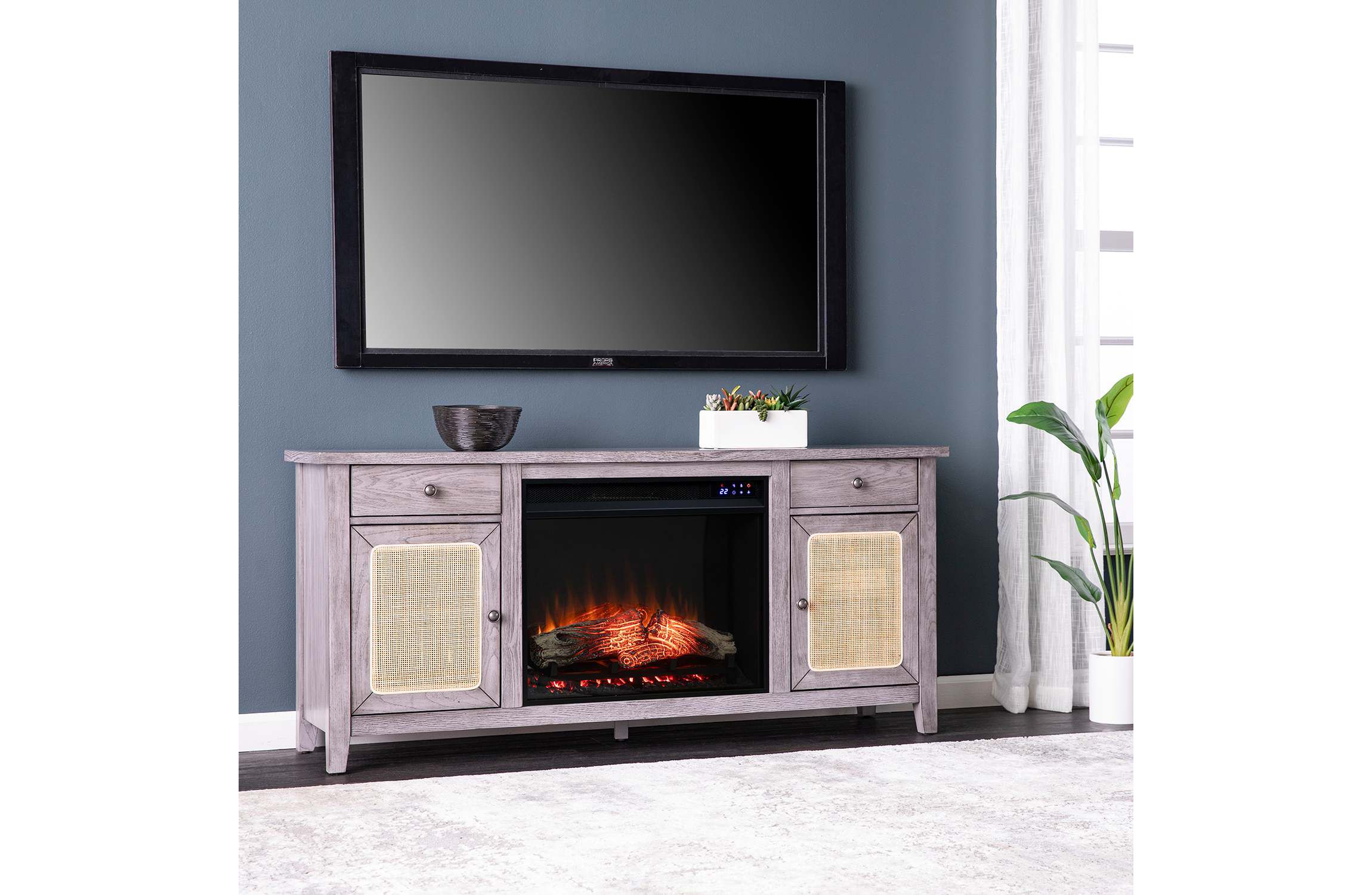 Edderton Touch Screen Electric Fireplace w/ Media Storage