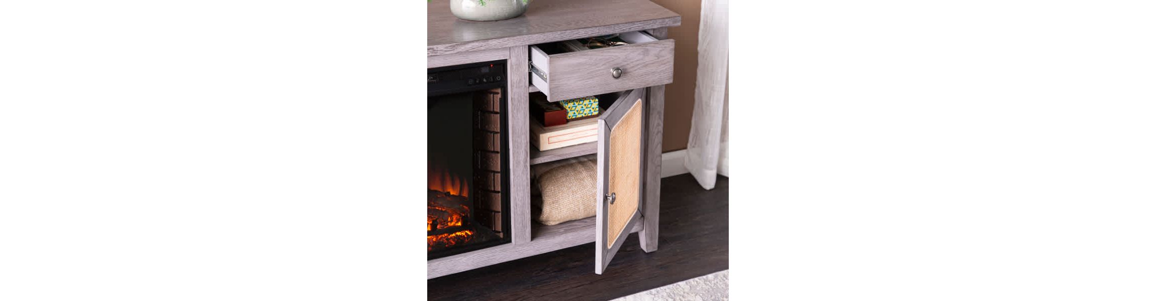 Edderton Touch Screen Electric Fireplace w/ Media Storage