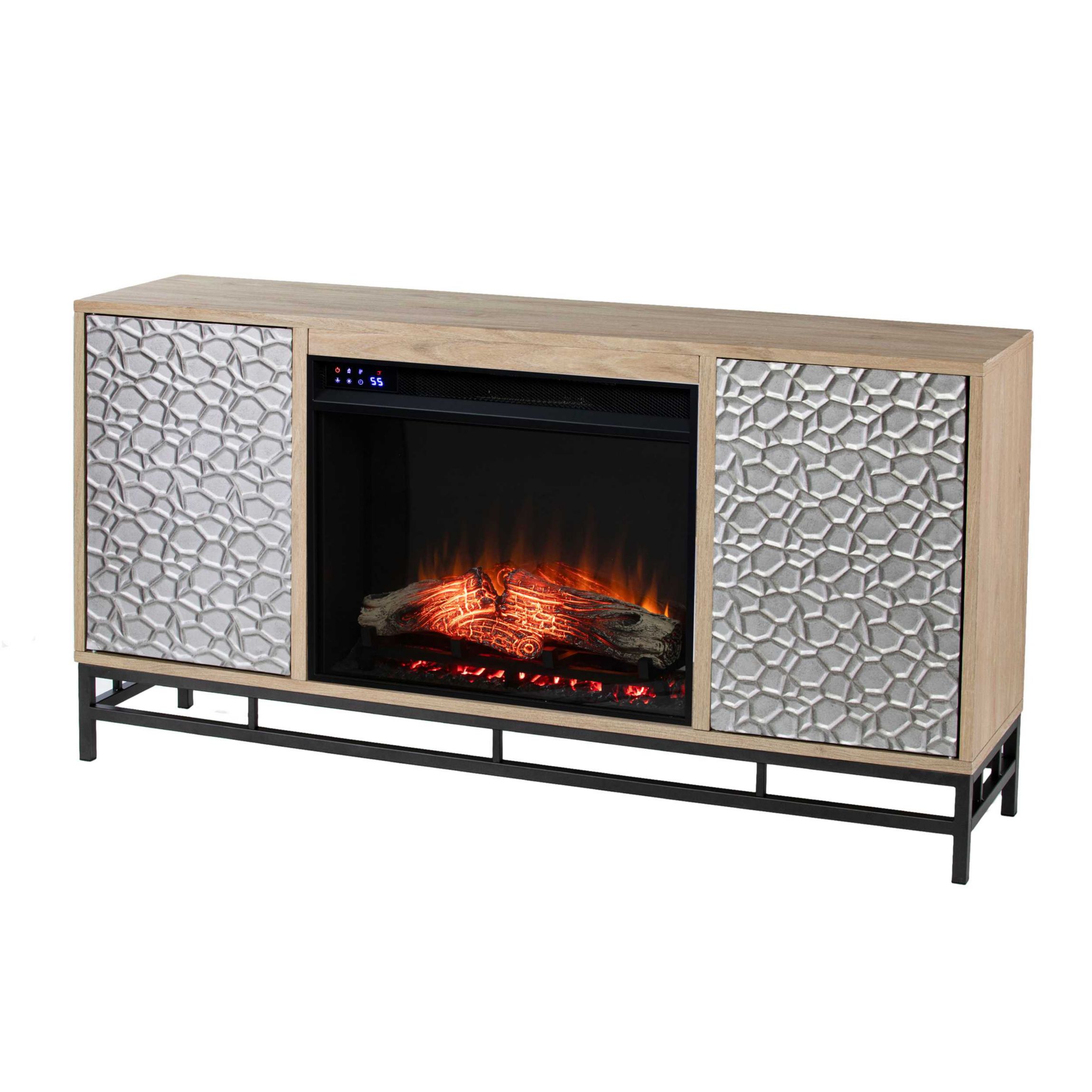 Hollesborne Touch Screen Electric Fireplace w/ Media Storage - Natural
