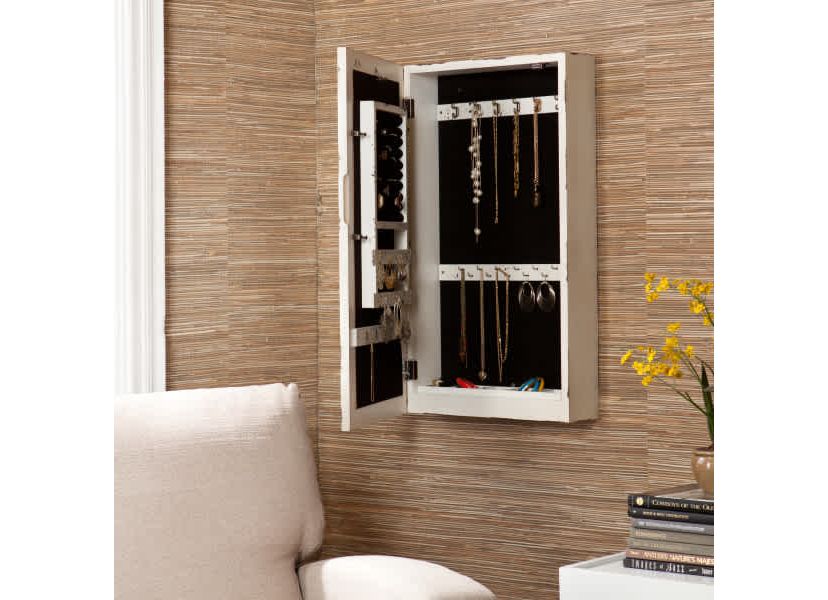 Gilmore Shabby Chic Wall Mount Jewelry Mirror