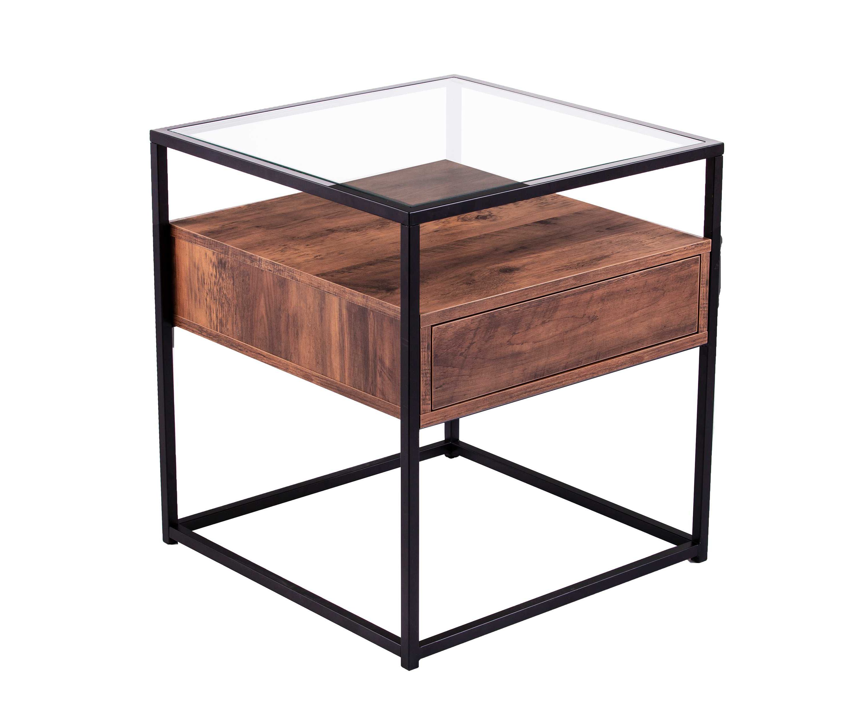 Olivern Glass-Top End Table w/ Storage