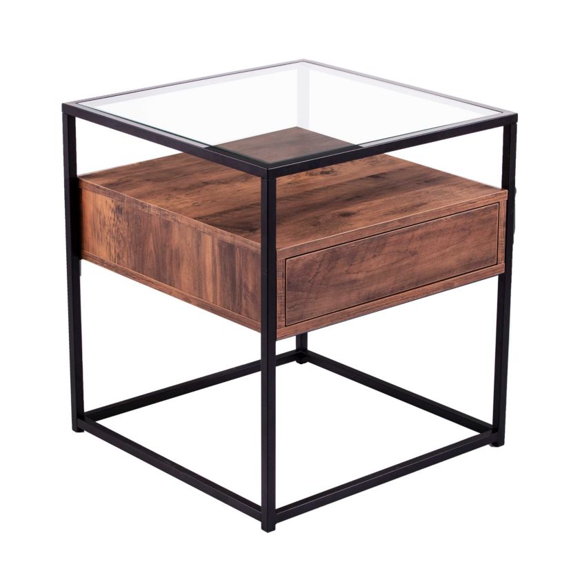 Olivern Glass-Top End Table w/ Storage