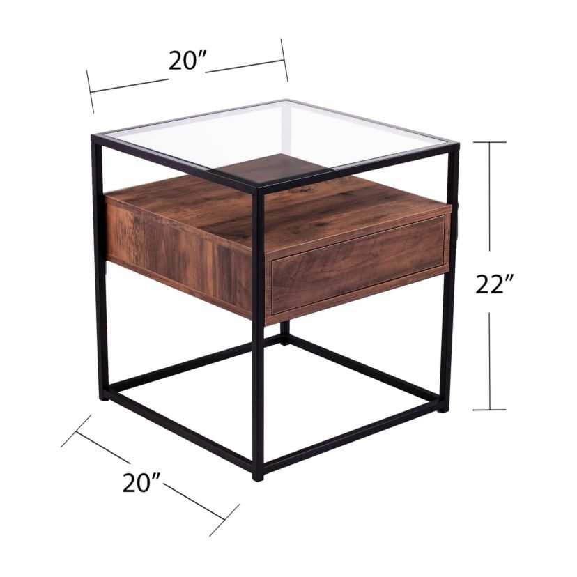 Olivern Glass-Top End Table w/ Storage