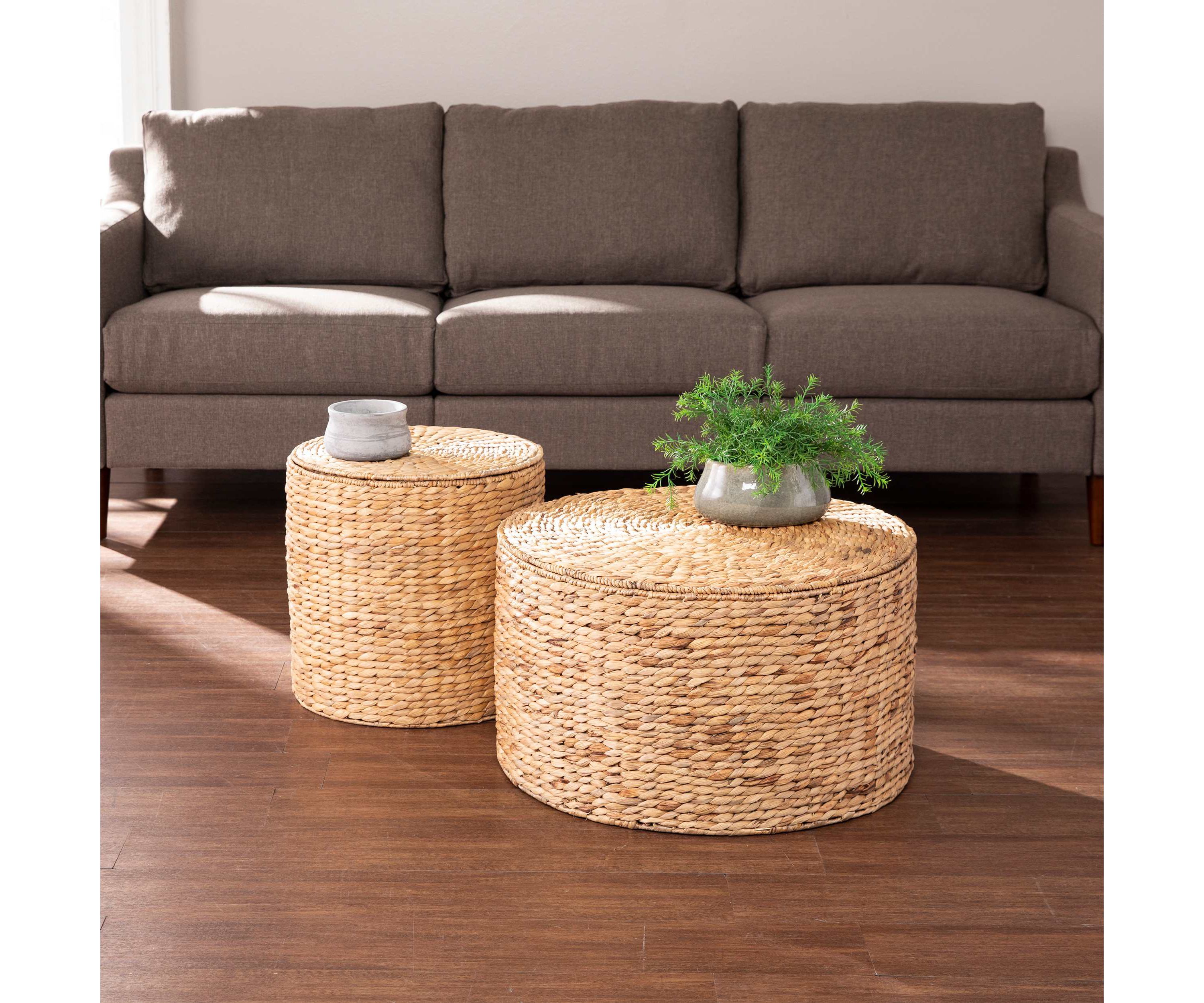 Satalia Round Water Hyacinth Storage Tables – 2 Piece Set