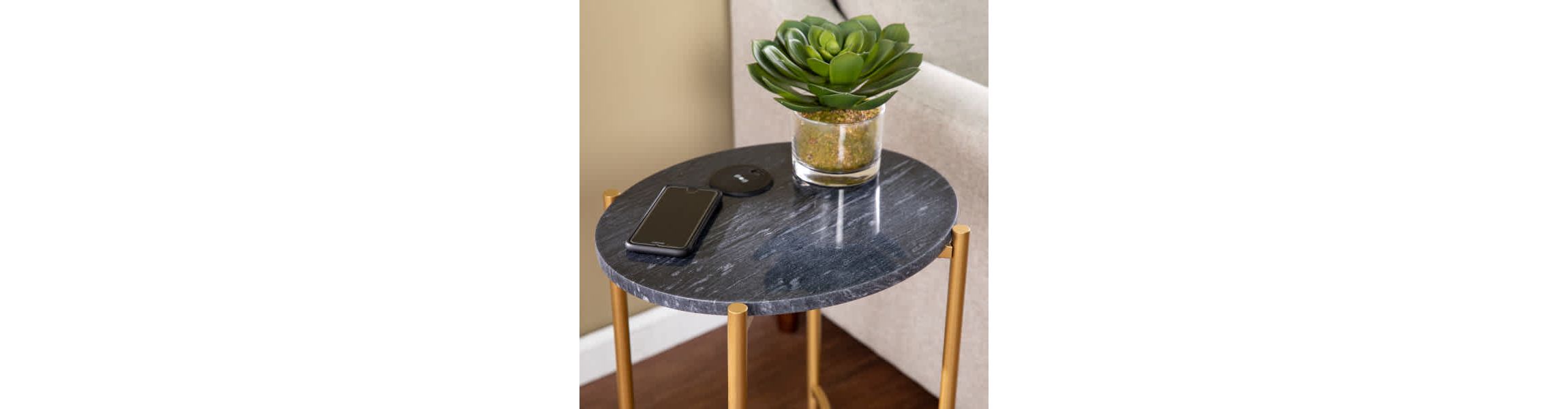 Clarvin Side Table w/ Wireless Charging Station