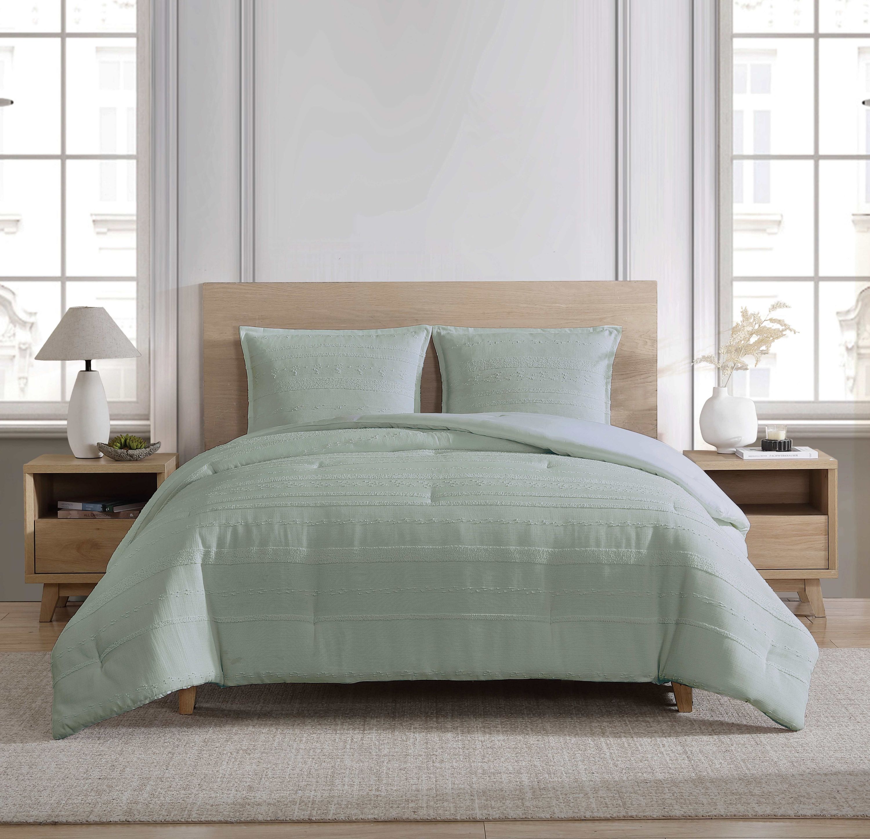 Stearns & Foster Milford Woven Stripe 3 piece Textured Comforter + Sham Set