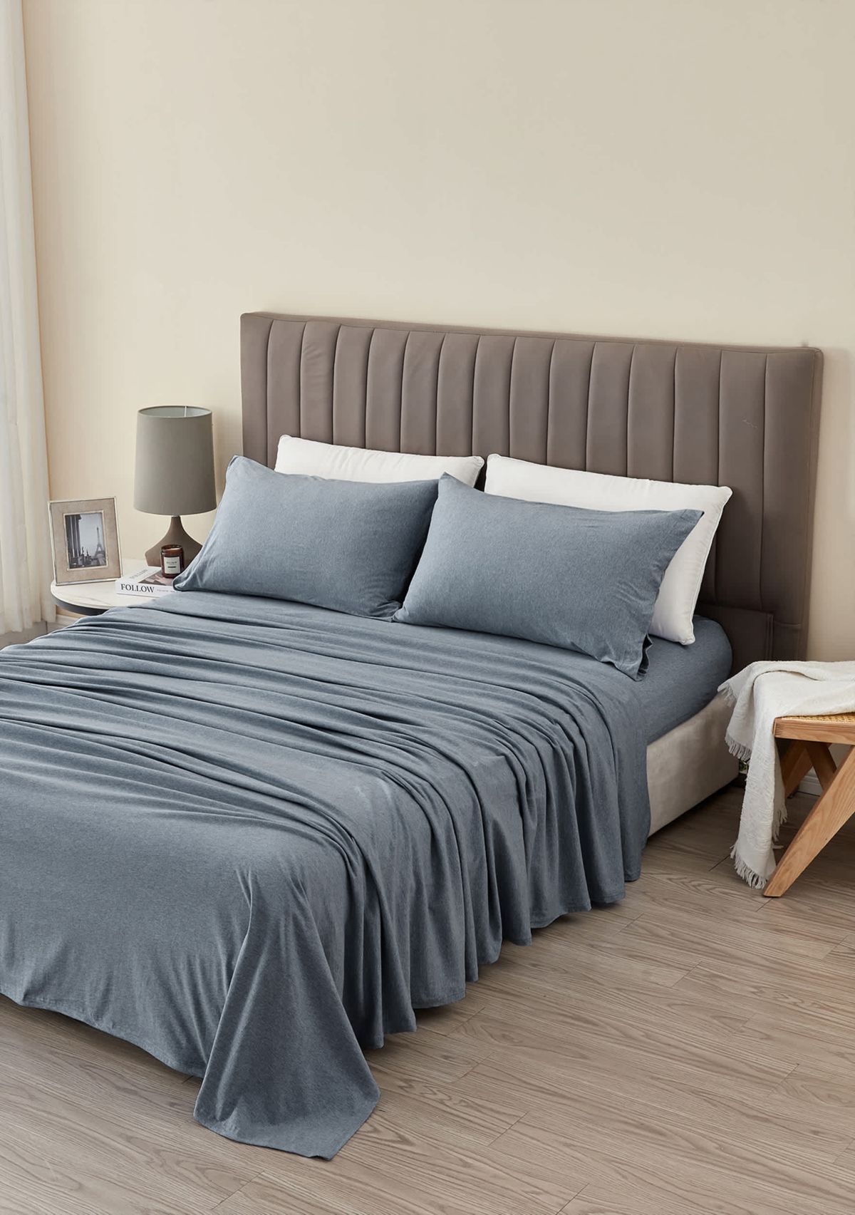 Heathered Melange T-shirt Jersey Knit Cotton Sheet Set