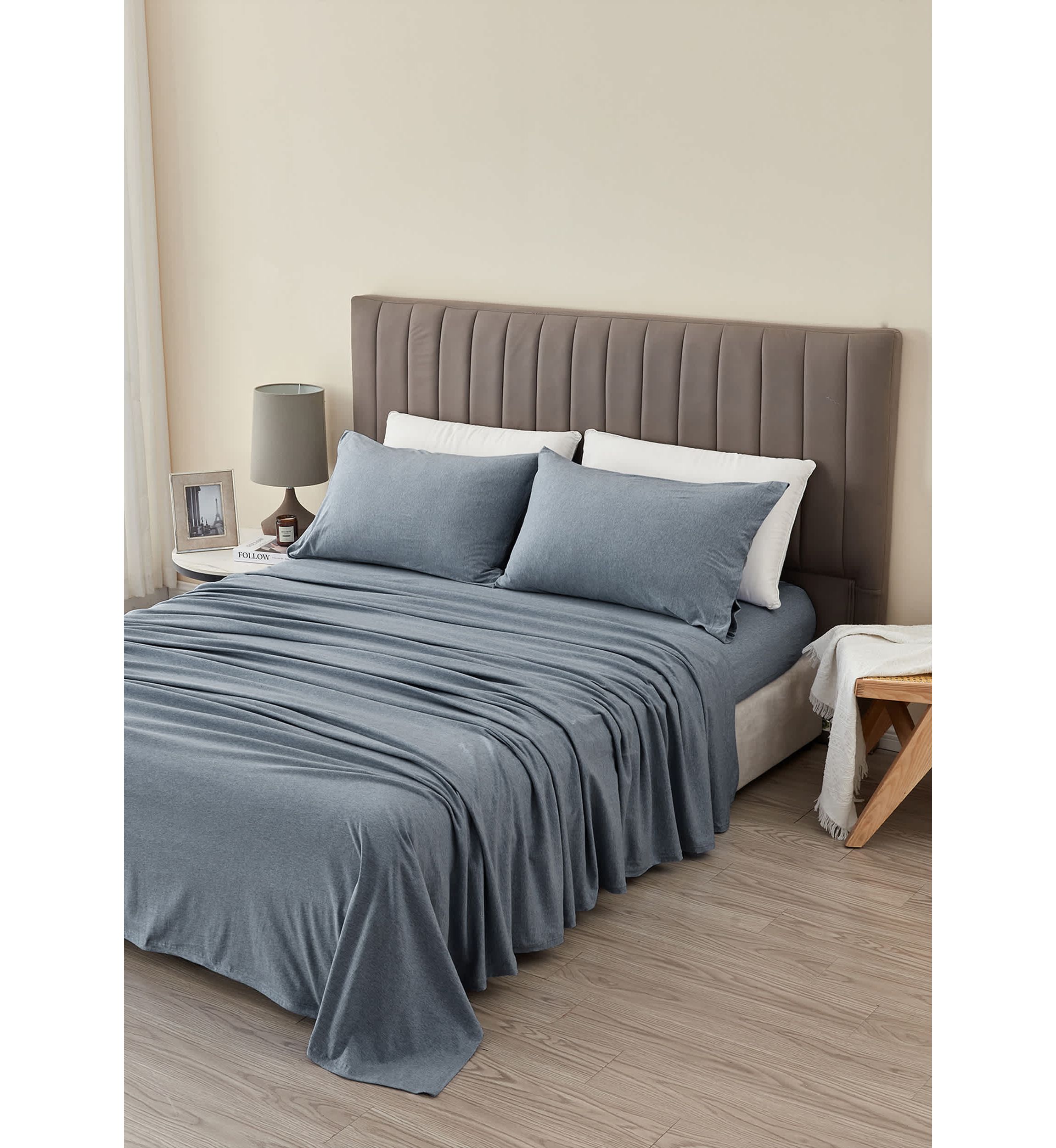 Heathered Melange T-shirt Jersey Knit Cotton Sheet Set