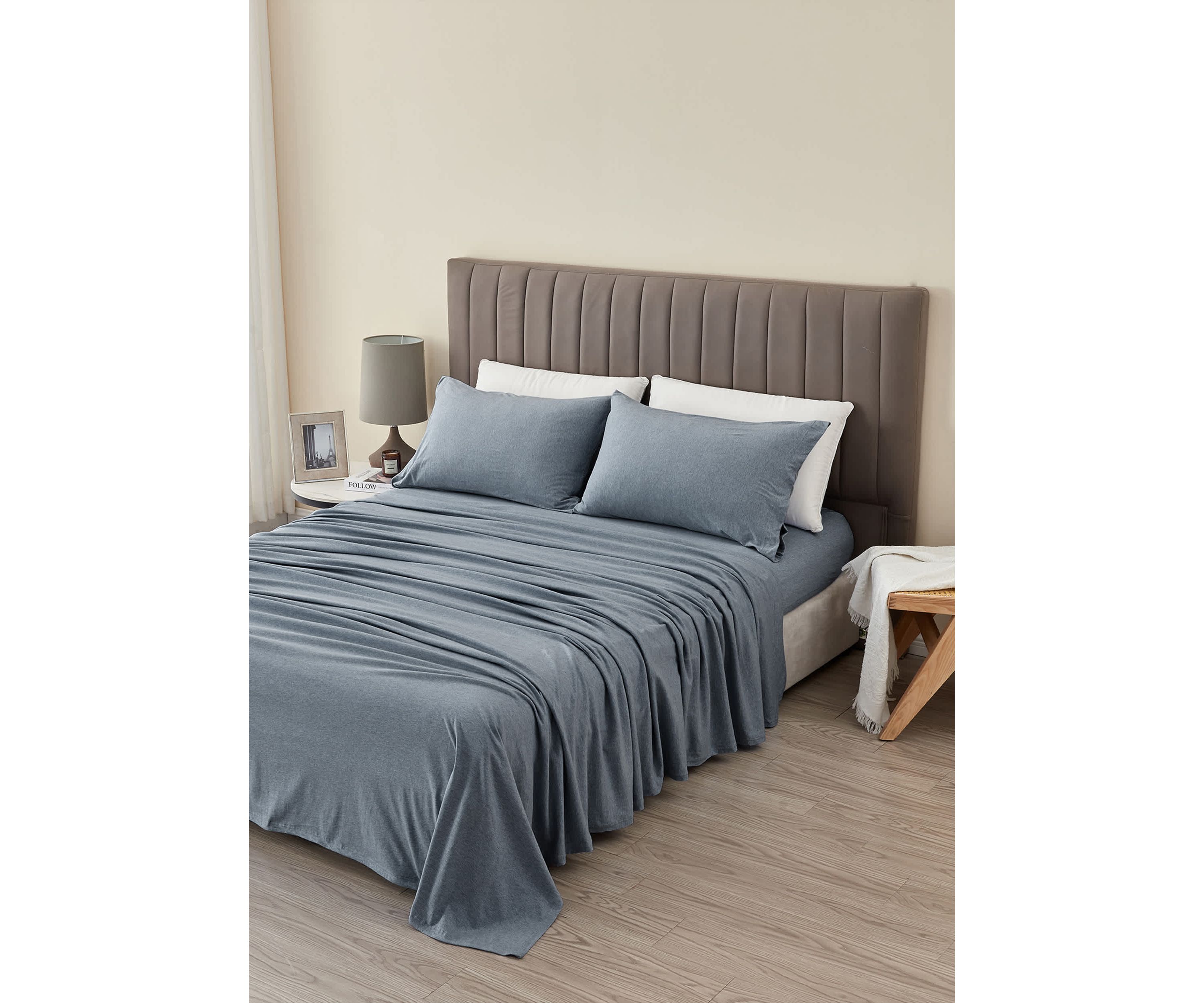 Heathered Melange T-shirt Jersey Knit Cotton Sheet Set
